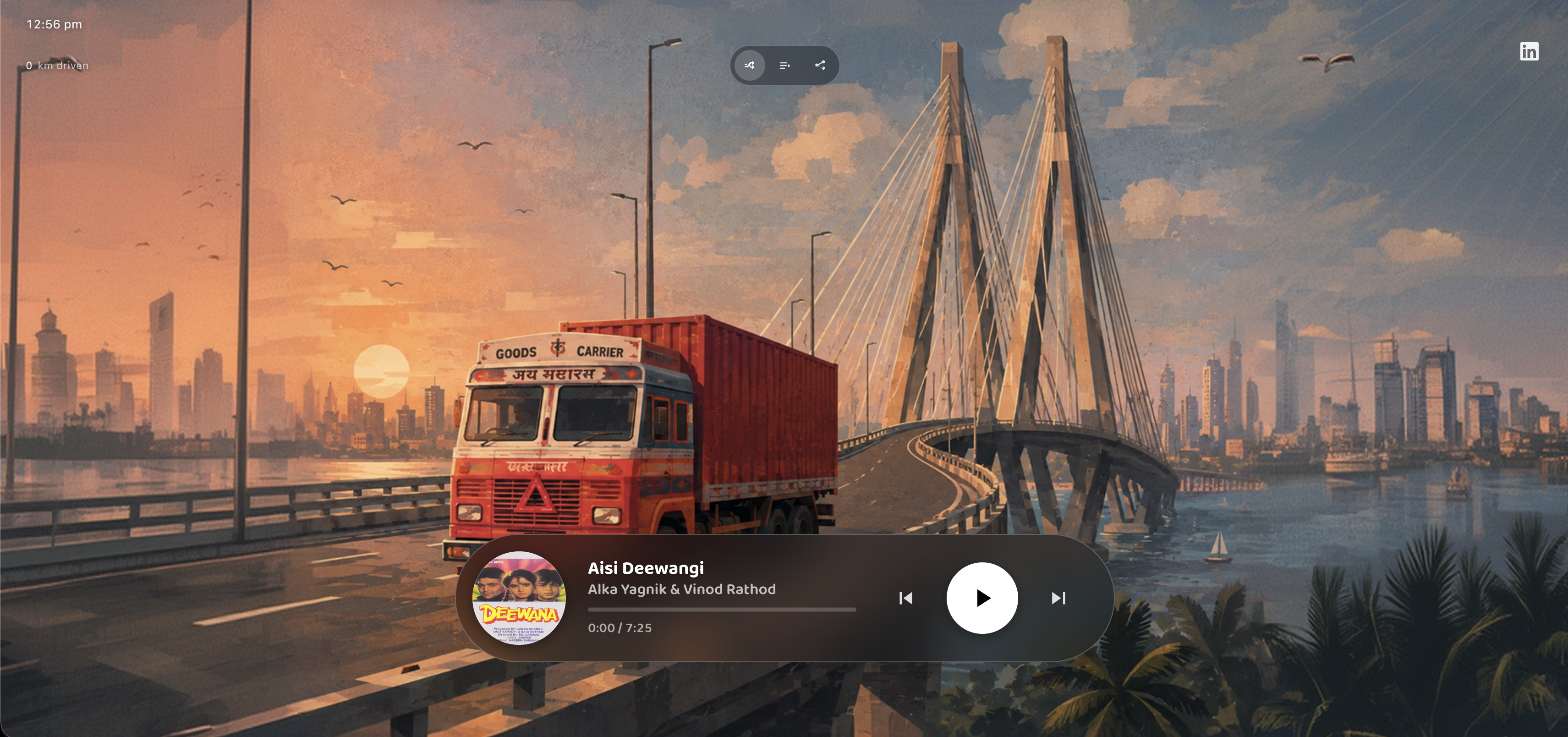 Bandra–Worli Sea Link drive — music player concept